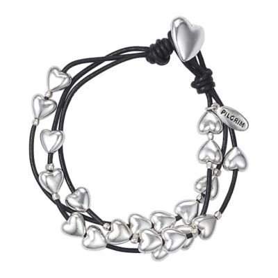 Pilgrim black Bracelet with Sterling Silver Hearts