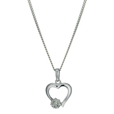Silver Heart Diamond Cluster Pendant Necklace - Product number 9797890