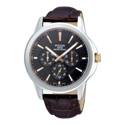Pulsar Men's Multidial Brown Leather Strap Watch H.Samuel