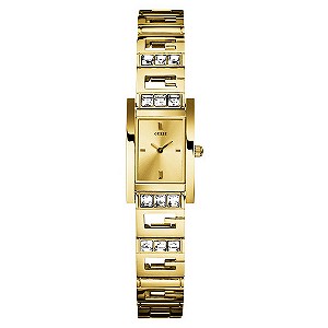 Guess Ladies' Rectangle Gold Plated Stone Set Bracelet Watch
