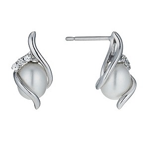 Sterling Silver Pearl & Cubic Zirconia Wrap Stud Earrings