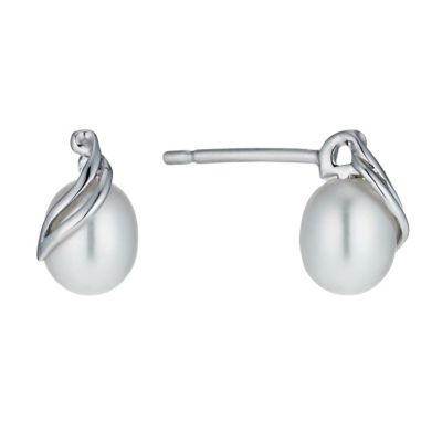 Sterling Silver Wave Freshwater Pearl Stud