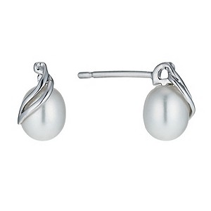 Secrets of the Sea Sterling Silver Wave Freshwater Pearl Stud
