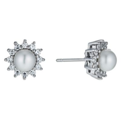 Sterling Silver Cultured Pearl & Cubic Zirconia Earrings