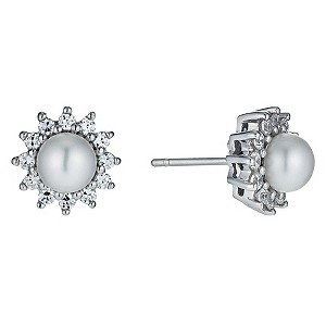 Sterling Silver Cultured Pearl & Cubic Zirconia Earrings