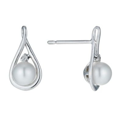 9ct White Gold Cultured Freshwater Pearl & Diamond Earrings - Product number 9898255
