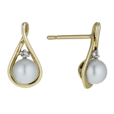 9ct Yellow Gold Cultured Freshwater Pearl & Diamond Earrings - Product number 9898263