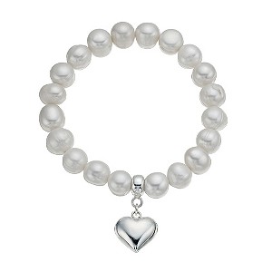 Sterling Silver Cultured Pearl Heart Charm BraceletSterling Silver Cultured Pearl Heart Charm Bracel