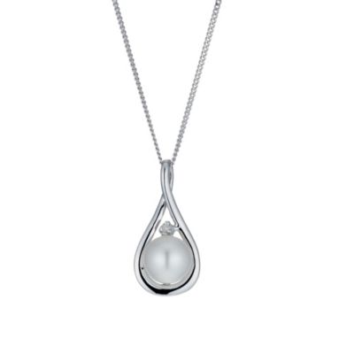 9ct White Gold Created Freshwater Pearl & Diamond Necklace - Product number 9898433