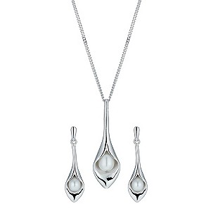 Sterling Silver Cultured Pearl Tulip Pendant & Earrings Set