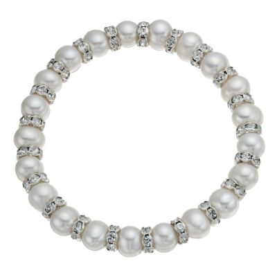 Cultured Freshwater Pearl & Crystal Elasticised BraceletCultured Freshwater Pearl & Crystal Elastici