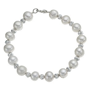 Silver Plated Cultured Freshwater Pearl Bead Bracelet