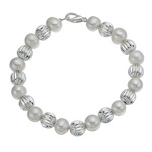 Silver Plated Cultured Freshwater Pearl Bead Bracelet