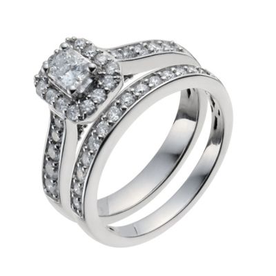 Platinum one carat diamond radiant cut bridal set - Product number ...