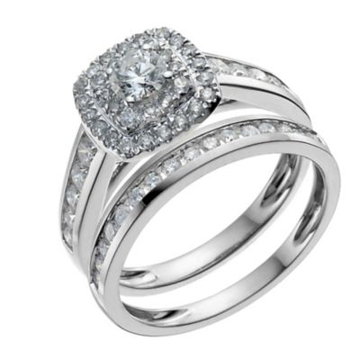 18ct white gold one carat diamond double halo bridal set - Product ...
