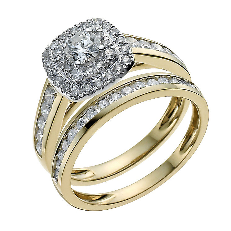 ... yellow gold one carat diamond halo bridal set - Product number 9900772