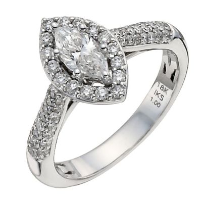 18ct white gold one carat marquise solitaire diamond ring - Product number 9904603