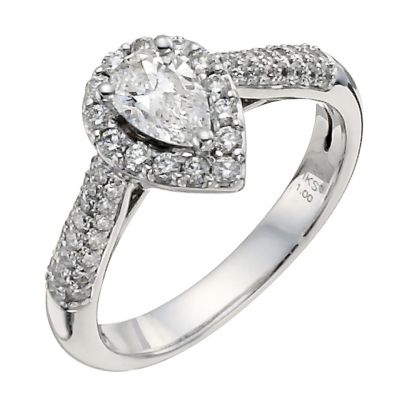 18ct white gold one carat pear halo diamond solitaire ring - Product number 9904735