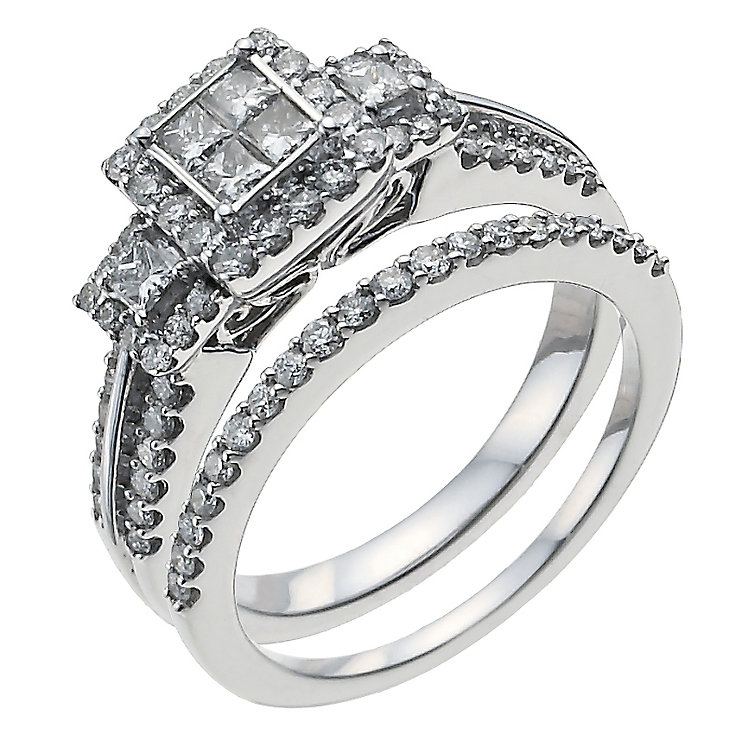 18ct white gold one carat diamond bridal set - Product number 9908331