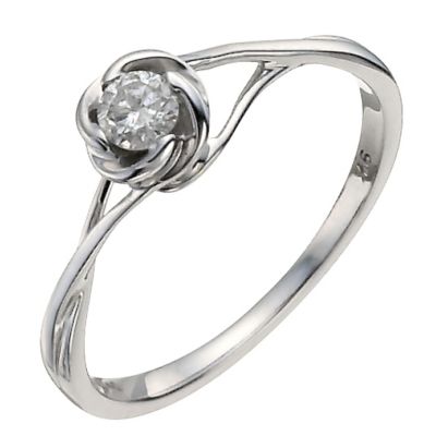 9ct white gold 15 point diamond flower solitaire ring - Product number 9911294