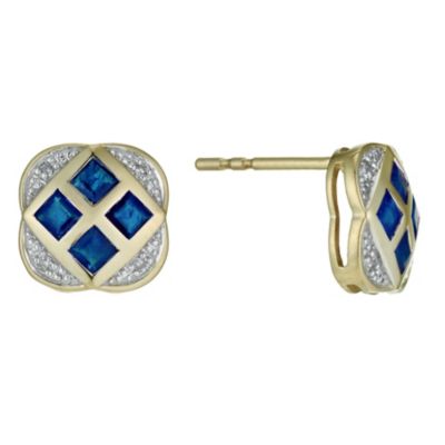 9ct yellow gold sapphire & diamond flower lattice earrings - Product number 9913513