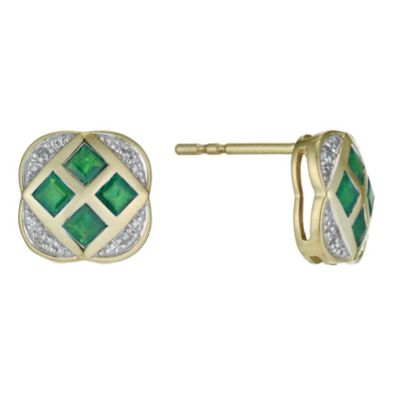 9ct yellow gold emerald & diamond flower lattice earrings - Product number 9913521
