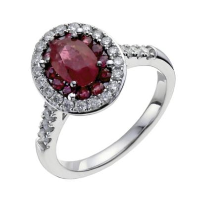 18ct white gold ruby & 1/2 carat diamond oval ring - Product number 9914072