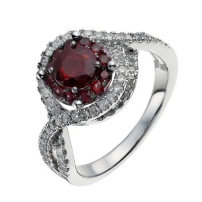 18ct white gold ruby & 1/3 carat diamond crossover ring - Product number 9914218