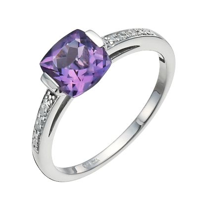 Sterling silver amethyst & diamond solitaire ring - Product number 9915710