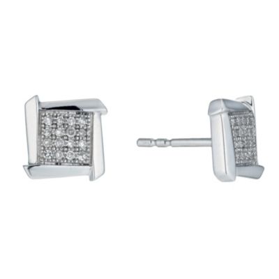 Sterling silver square frame 10 point diamond stud earrings - Product number 9915990