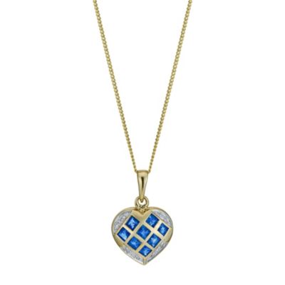 9ct yellow gold sapphire & diamond heart pendant - Product number 9916075