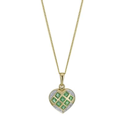 9ct yellow gold emerald & diamond heart pendant - Product number 9916210