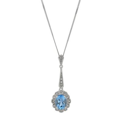 9ct white gold blue topaz & diamond vintage drop pendant - Product number 9916229