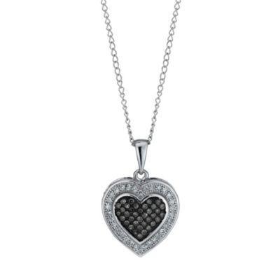 Sterling silver white & treated black diamond heart pendant - Product number 9916237