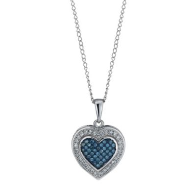 Sterling silver white & treated blue heart pendant - Product number 9916679