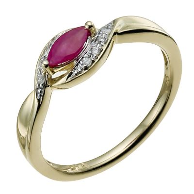 9ct yellow gold ruby & diamond ring - Product number 9916695