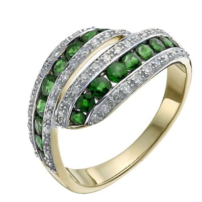 9ct yellow & white gold emerald & diamond eternity ring - Product number 9918051