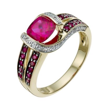 9ct yellow & white gold diamond & created ruby ring - Product number 9918582