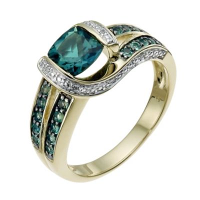 9ct yellow gold diamond & created emerald ring - Product number 9918728