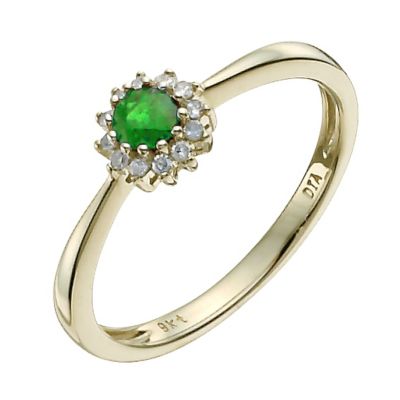 9ct yellow gold emerald & diamond cluster ring - Product number 9918841