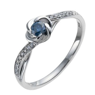 9ct white gold white & treated blue diamond flower ring - Product number 9920161