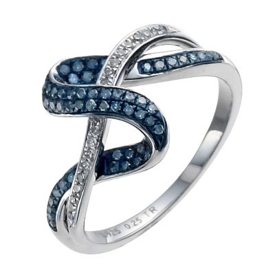 Sterling Silver 1/4 carat white & treated blue diamond ring - Product number 9920579