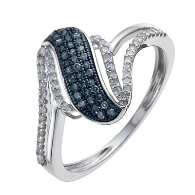 9ct white gold 25 point white & treated blue diamond ring - Product number 9920706