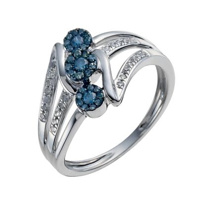 9ct white gold 25 point white & treated blue ring - Product number 9920846