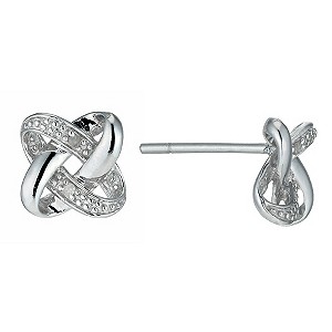 H Samuel Sterling Silver Diamond Knot Earrings