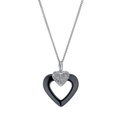 Black Ceramic & Silver Diamond Heart Pendant Necklace - Product number 9921079