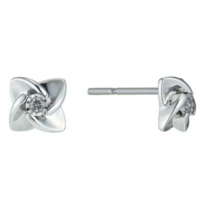 Sterling Silver Illusion Set Diamond Stud Earrings