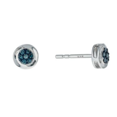 Sterling Silver Treated Blue Diamond Stud Earrings