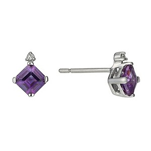 9ct White Gold Amethyst & Diamond Stud Earrings