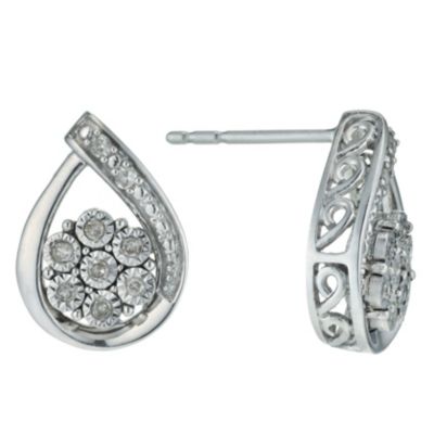 Argentium Silver Illusion Set Diamond Earrings